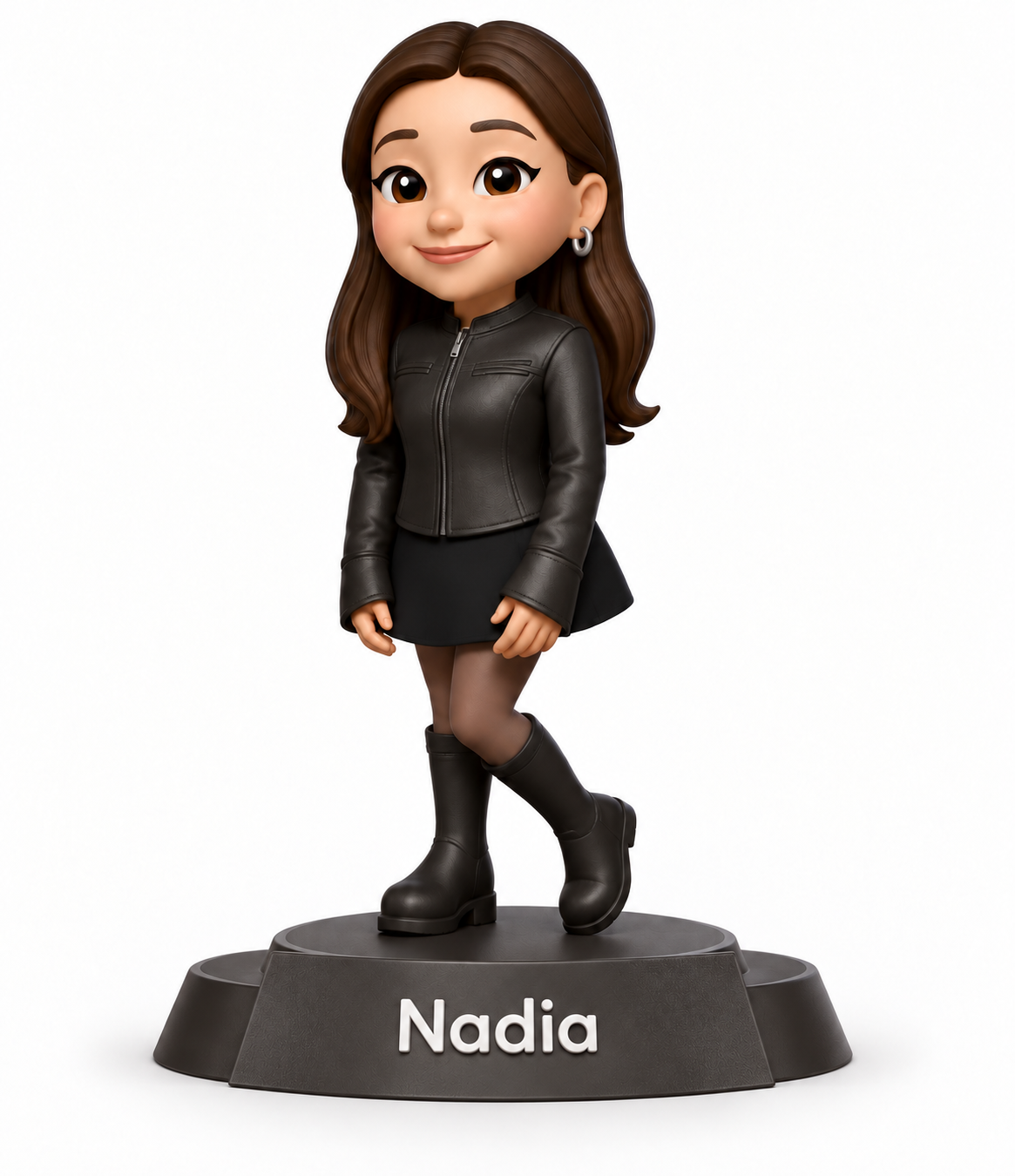 Nadia's personalised figurine with a named display base